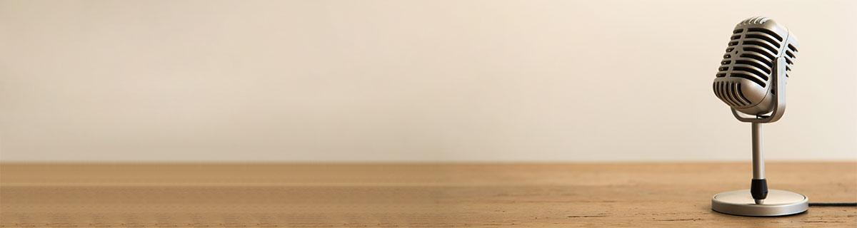 Recording microphone on wood table